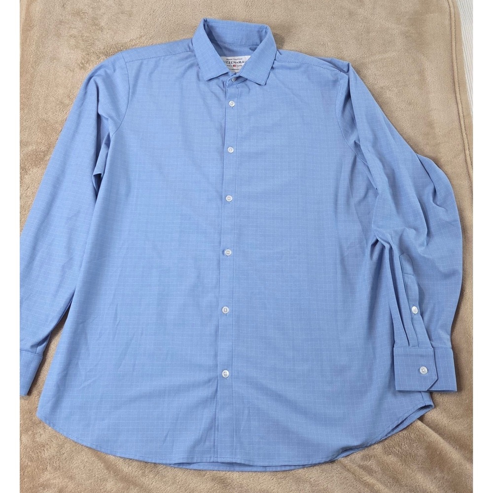 Mizzen + Main Leeward Collection Standard Shirt Men XL Blue Check Stretch L/S